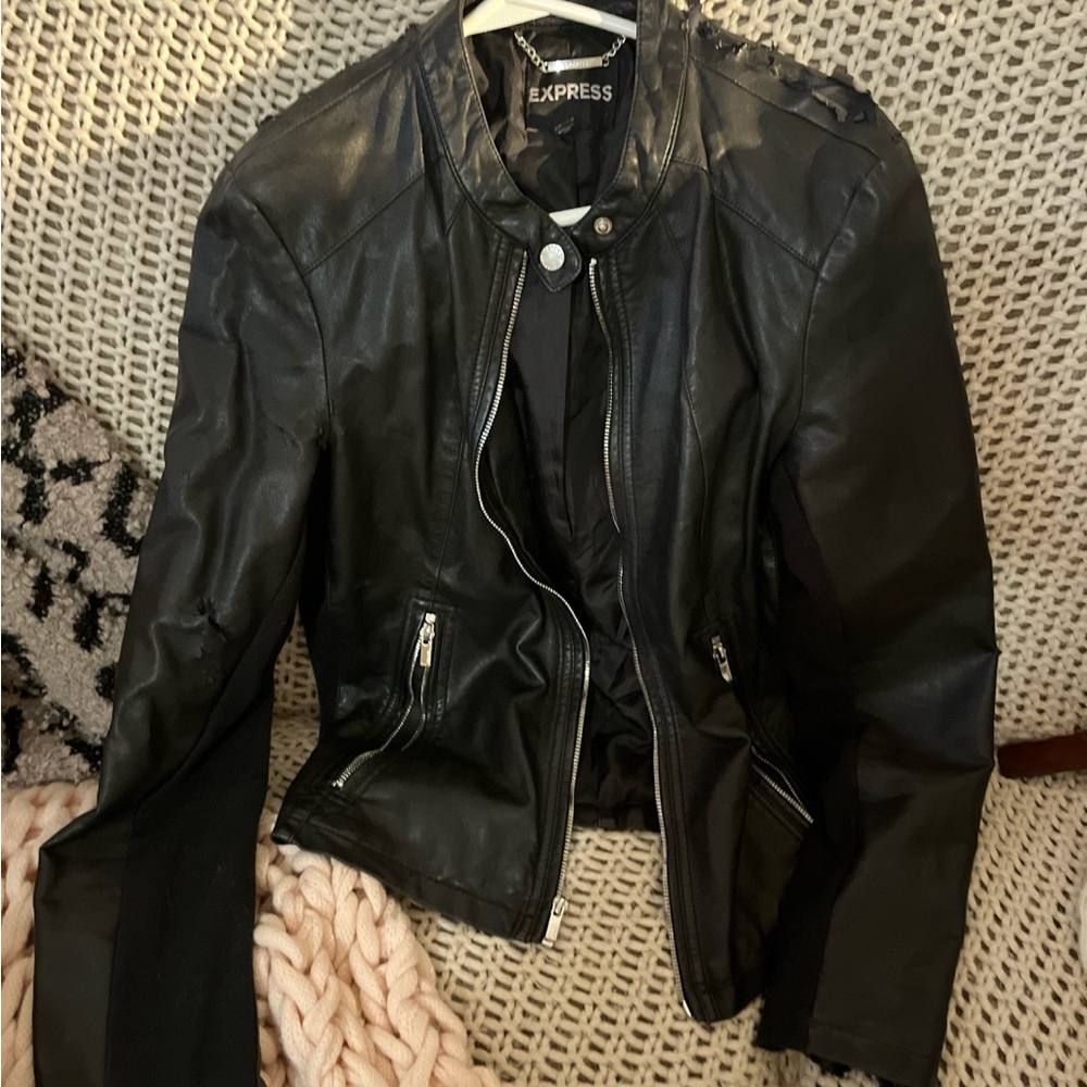 Express Women's Sleek Black Leather Jacket Biker